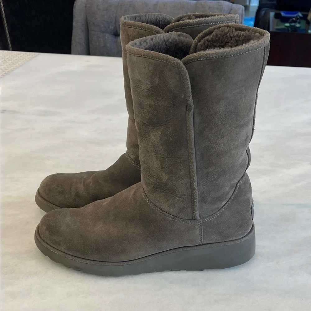 UGG Amie Slim Classic Wedge Suede Gray Winter Boots Size 10